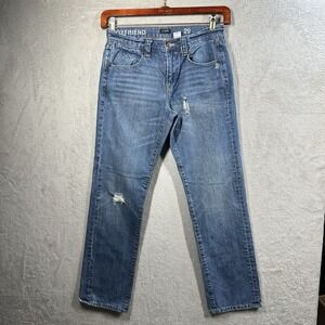 J. Crew Mid Rise Straight Leg Boyfriend Jeans Women's 29 Distressed Med Wash